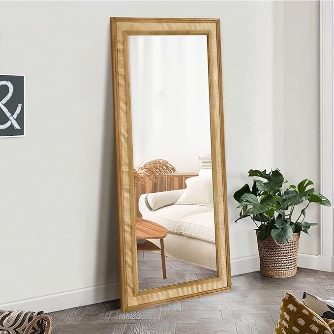 WallBeyond Rattan Full Length Mirror Wood Framed, 27 X 67 inch Large Rectangle Floor Mirror Ratta... | Amazon (US)
