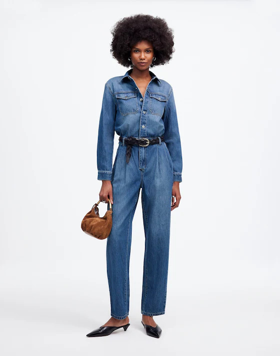 Pleated Barrel-Leg Jumpsuit in Baywood Wash: Airy Denim Edition | Madewell | Madewell