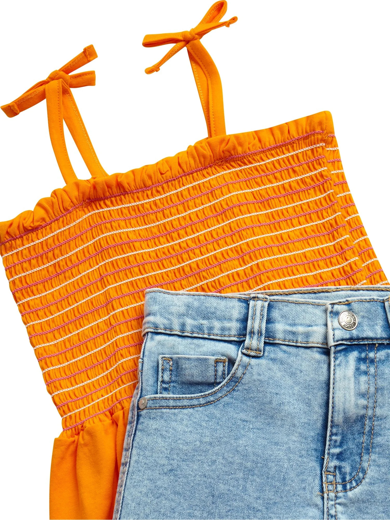 Jessica Simpson Girls' Smocked Tank Top and Denim Shorts Set, 2-Piece,Size 4-6X | Walmart (US)