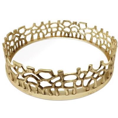 Classic Touch Round Gold Mirror Tray with Lace Design, 12"D | Target