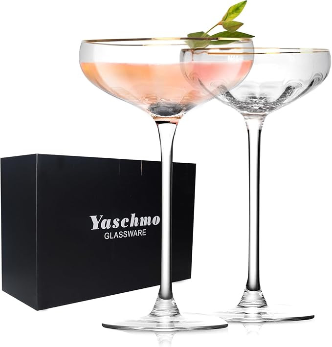 Yaschmo Vintage Martini Glasses Set of 2, Tall Stemmed Coupe Glasses, Gold Rim Cocktail Champagne... | Amazon (US)