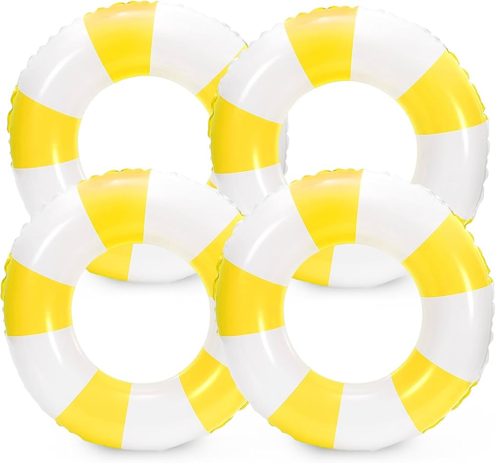 Whaline 4Pcs Inflatable Swimming Float Toy Striped Swim Ring Fun Print Pool Lounger Tube for Summ... | Amazon (US)
