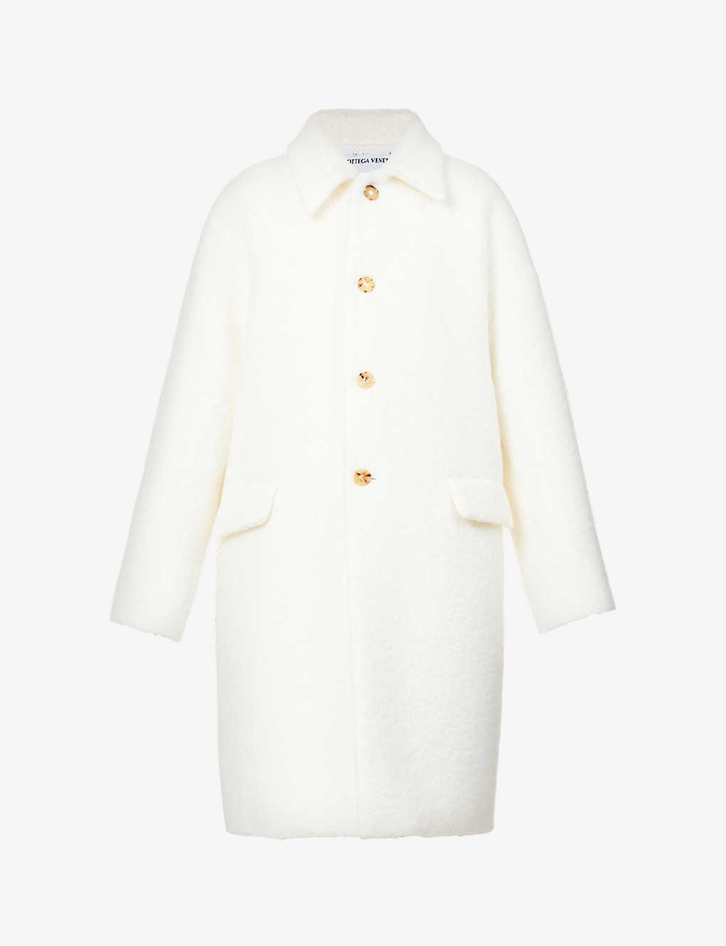 Fluffy-texture single-breasted wool-blend coat | Selfridges