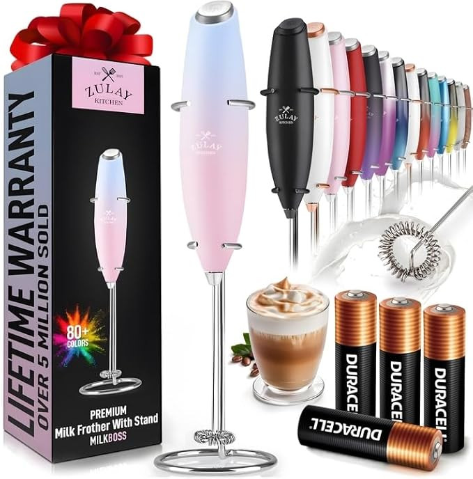 Zulay Kitchen Powerful Milk Frother Wand With 4 AA Duracell Batteries - Ultra Fast Handheld Drink... | Amazon (US)