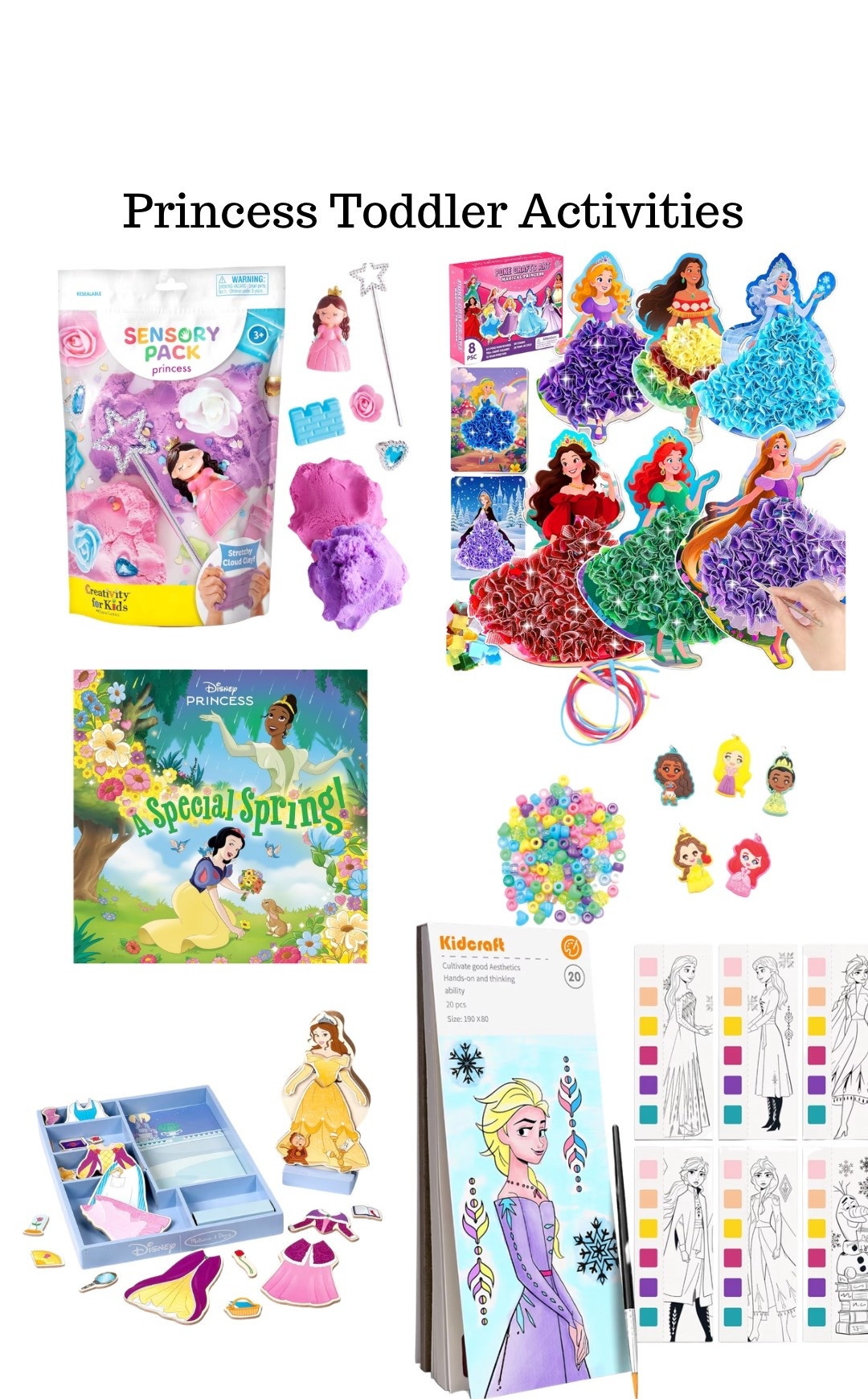 Princess-themed fun that keeps your toddler busy and using their imagination 👑✨

– Sensory play (messy = happy kids 💕)
– Dress-up + sticker scenes for creative play
– Beads + crafts for fine motor skills
– Coloring + books for quiet time moments

Perfect mix of play + learning for your little princess 💖 linking all my favorites!

Even perfect for travel ideas on the go. 

#toddleractivities #princessactivities #momlife #learningthroughplay #sensoryplay #ltkfamily #amazonfinds #toddlerfun #screenfreeplay #girltoddler 

#LTKmomlife #LTKTravel #LTKKids