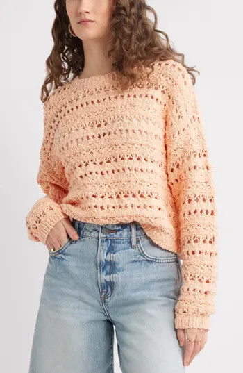 Treasure & Bond Open Stitch Cotton Sweater in Coral Parfait at Nordstrom Rack, Size Small | Nordstrom Rack