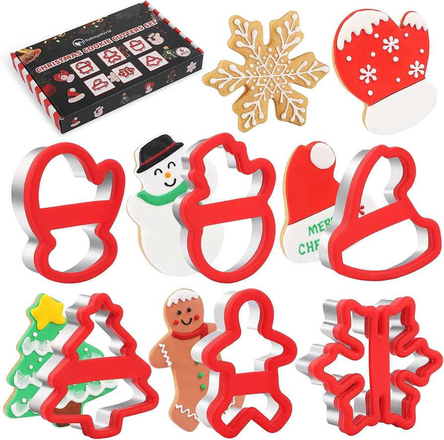Christmas Cookie Cutters, 6 Pcs Holiday Cookie Cutter with Comfort Grip - Gingerbread Men, Christ... | Amazon (US)