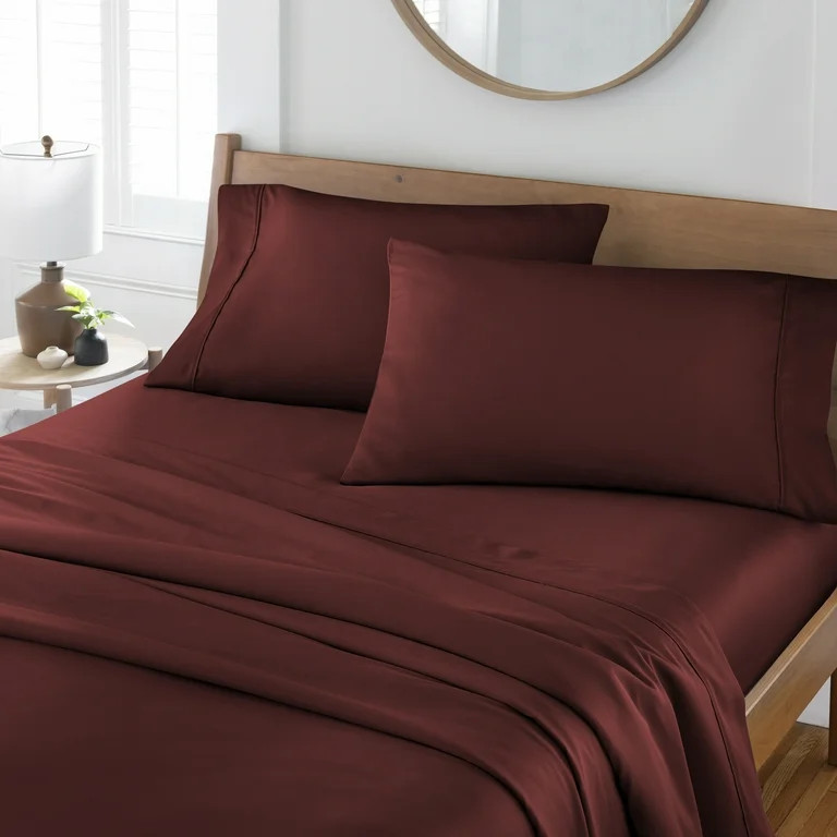 Better Homes & Gardens 4-Piece 300 Thread Count Deep Redwood Cotton Sateen Bed Sheet Set, King | Walmart (US)