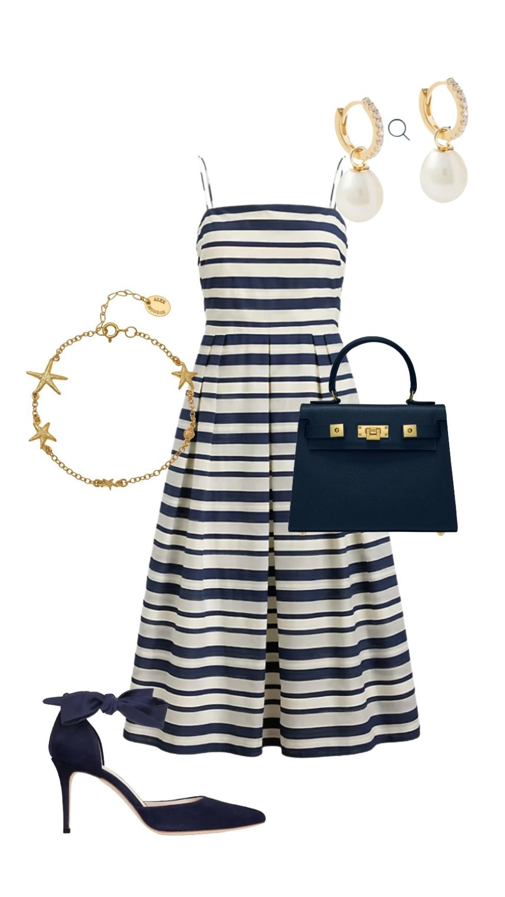 Seaside glamour recalling the days of Grace Kelly on the French Riviera and arrival in Monaco, this vintage / 1950s inspired midi dress outfit will take you from day to night. See the product list for styling suggestions including the perfect navy blazer and I’ve even added more practical shoes for the day!

Navy Ivory Stripe Midi Dress - New at Ralph Lauren

Navy Leather Top Handle Handbag - 
Lalage Beaumont

Shoes - Emmy London

Diamond & Pearl Gold Huggie Earrings - Aspinal of London

Starfish Gold Bracelet - Alex Monroe from John Lewis



#LTKluxury #LTKeurope #LTKdresses