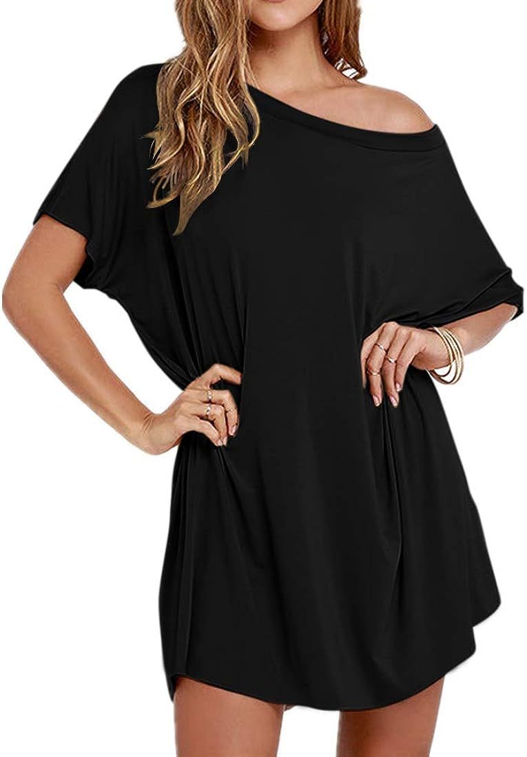 HIOINIEIY Women's Tshirt Dress, Plus Size Top, Nightshirt Nightgown, Cover Up, Short Sleeve High ... | Amazon (US)