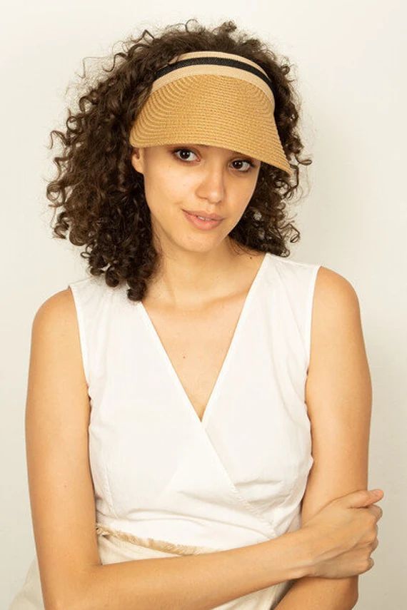 Camel Straw Visor, Women Summer Hat,Visor for Womens,  Wide Brim Hat, Beach Hat, Sun Hat, Boho Ha... | Etsy (US)