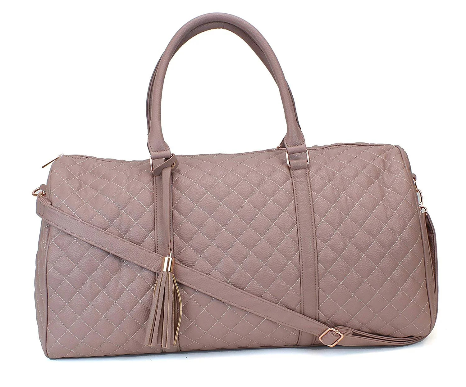 Women's Quilted Leather Weekender Travel Duffel Bag With Rose Gold Hardware - Large 22" Size - Cu... | Walmart (US)