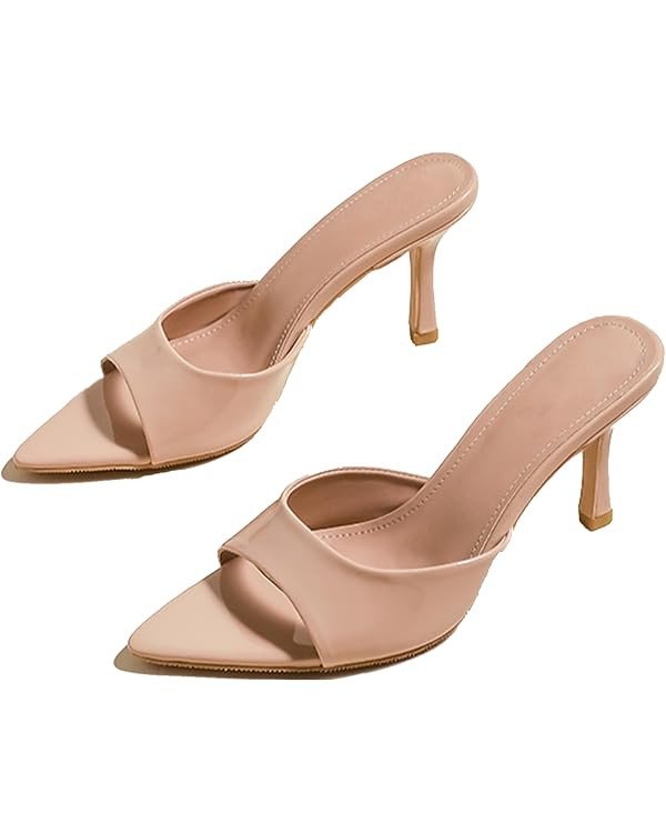 Women's Patent Leather Pointed Toe Open Toe High Heel Sandals Comfortable Slingback Slip-On Mule ... | Amazon (US)