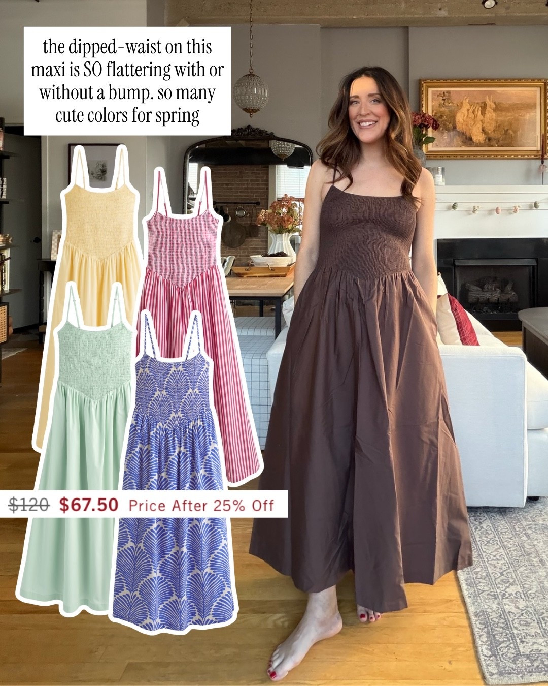 Most flattering maxi dress that I loved from last year and just got this year in brown! Super bump friendly and cute colors that would be the perfect  Easter dress. @abercrombie sale get 25% off everything + extra 25% off dresses with code: AFLTK

#LTKSpringSale #LTKBump #LTKSaleAlert