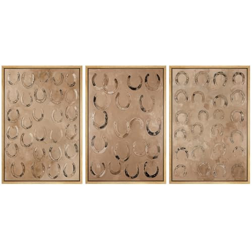 MUDECOR Framed Wall Art Print Set Western Decor Horseshoes Pattern Rustic Neutral Illustrations Modern Art Boho Decorative Colorful Chic for Living Room, Bedroom, Office - 16"x24"x3 NATURAL | Amazon (US)