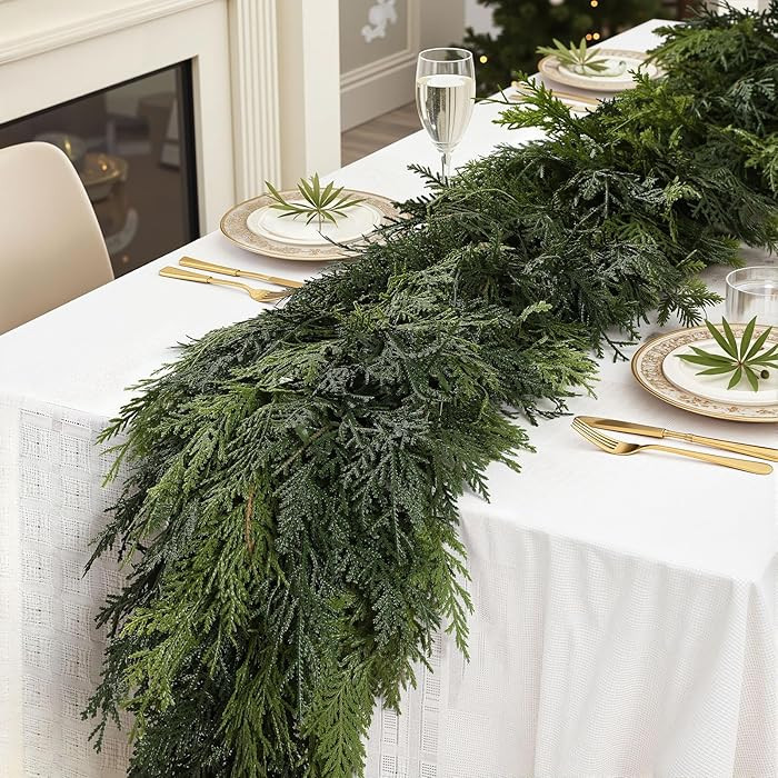 SHareconn 9FT Christmas Cedar Garland Decoration, Artificial Realistic Faux Cypress Greenery Garl... | Amazon (US)