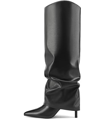 Vaslemuse Womens Fold Over Knee High Slouchy Boots Stiletto High Heel Tall Boots Pointed Toe Side... | Amazon (US)