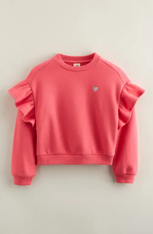 Tucker + Tate Kids' Ruffle Crewneck Sweatshirt in Pink Honey-Silver Heart at Nordstrom, Size 6 | Nordstrom