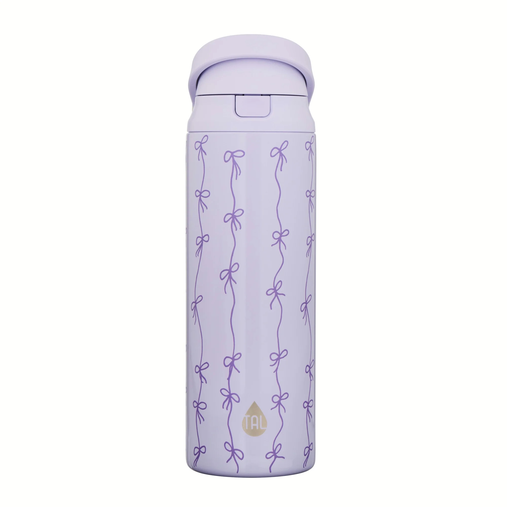 TAL Stainless Steel 2-in-1 Straw and Chug Water Bottle with Push Lid 24 fl oz, Purple Bows | Walmart (US)