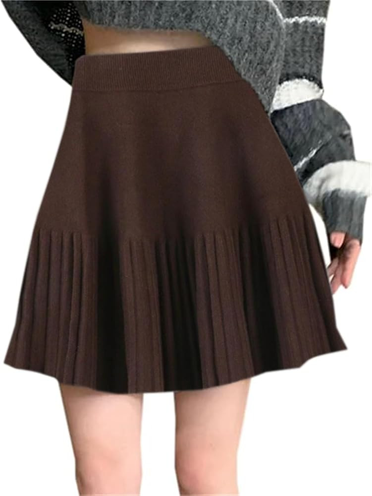 SANGTREE Women's Cute Stretchy Knit Short Pleated Solid Sweater Skirt | Amazon (US)