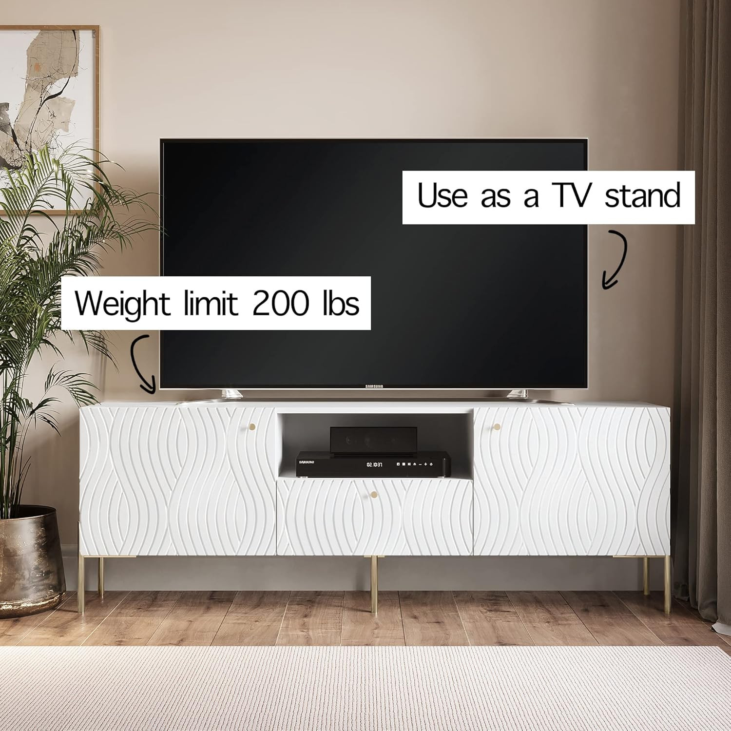 Living Skog Stella TV Media Console – Art Deco TV Wooden Stand – Modern and Elegant Media Con... | Amazon (US)