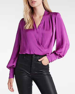 Embellished Cuff Draped Front Top | Express