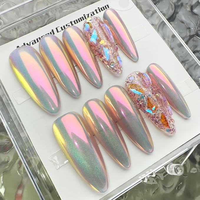WOMHOPE Press on Nails Handmade Full Cover False Nails with Rhinestone Vintage Flower Aurora Acry... | Amazon (US)