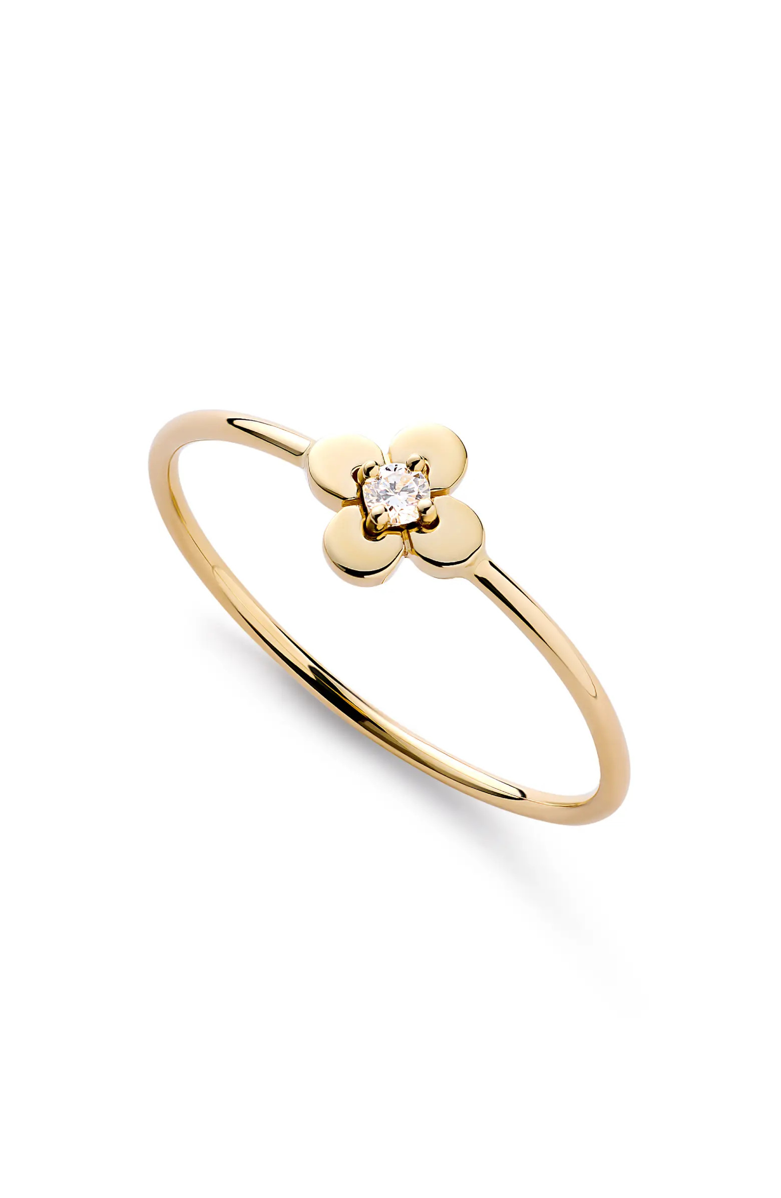 Solid Yellow Gold - Mini Diamond Flower Ring | Nordstrom