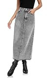 MISS MOLY Women's Mid Denim Skirts Stretch High Waist Frayed Raw Hem Split A line Flare Jean Skir... | Amazon (US)