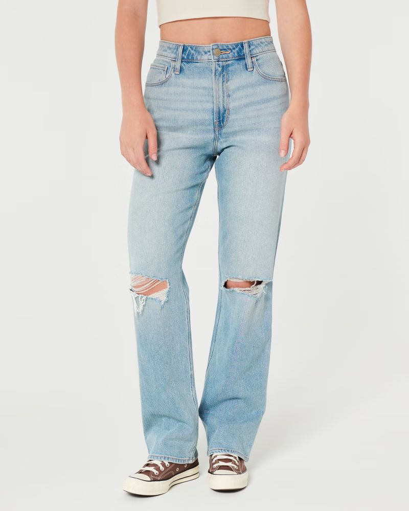 Ultra High-Rise Ripped Light Wash Dad Jeans | Hollister (US)