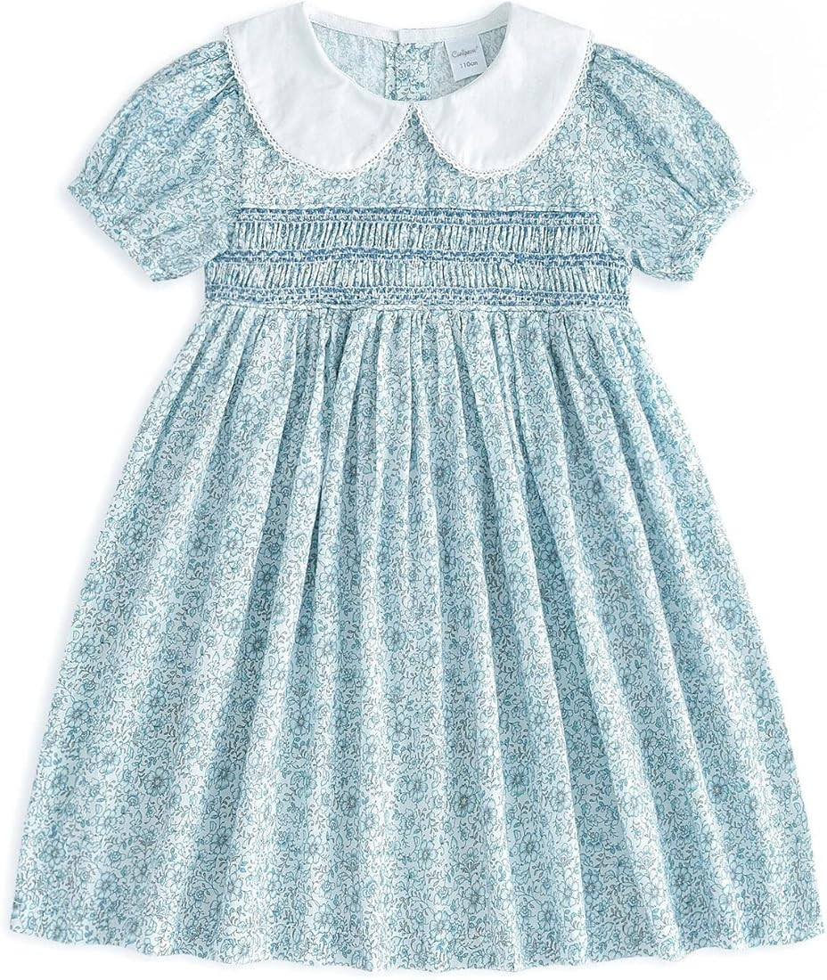 Curipeer Little Girls Summer Dress Floral Short Sleeve Cotton Casual Outfits Beach Dress 2-8Y | Amazon (US)