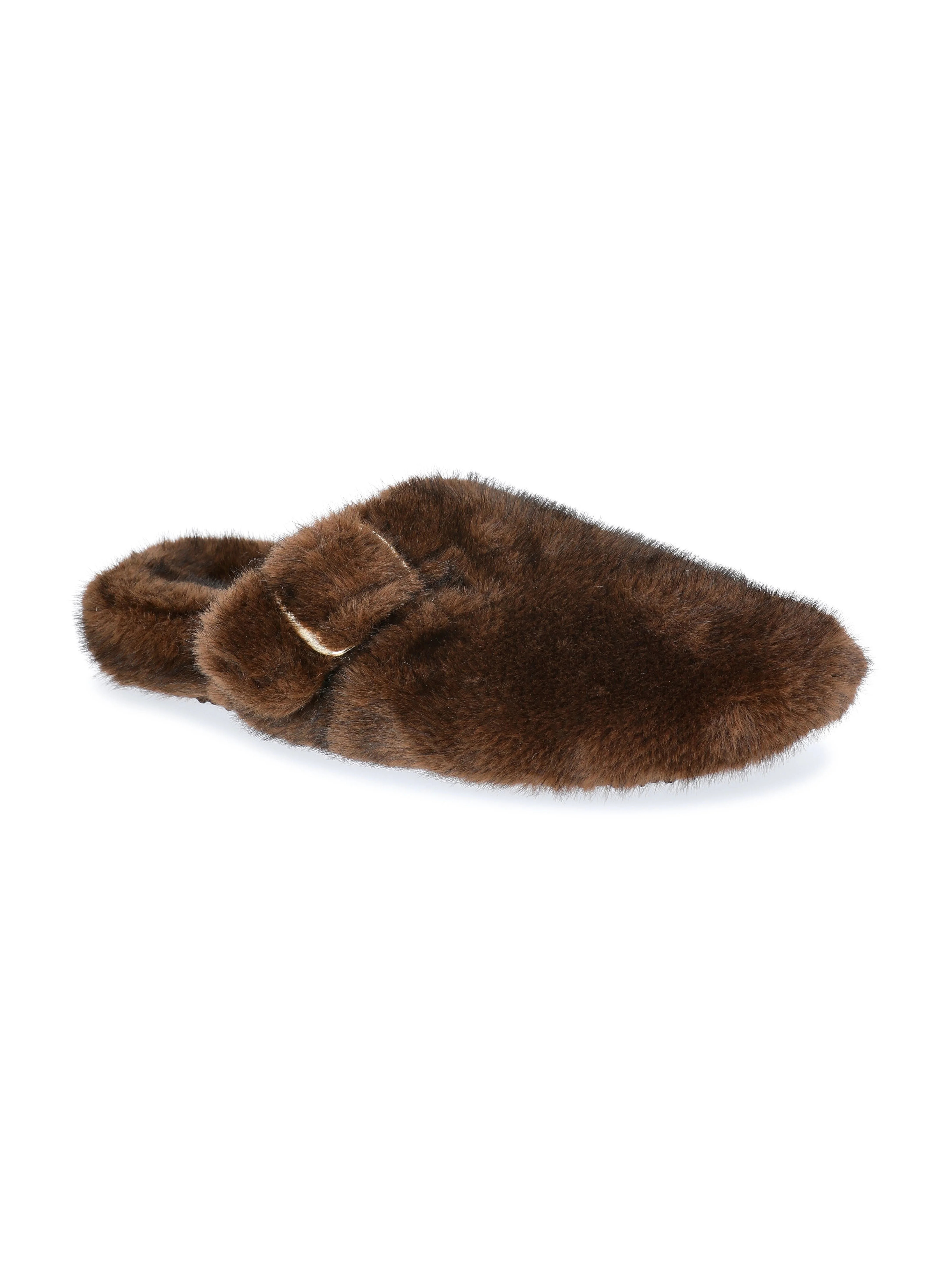 No Boundaries Women's Faux Fur Buckle Clog Slippers | Walmart (US)