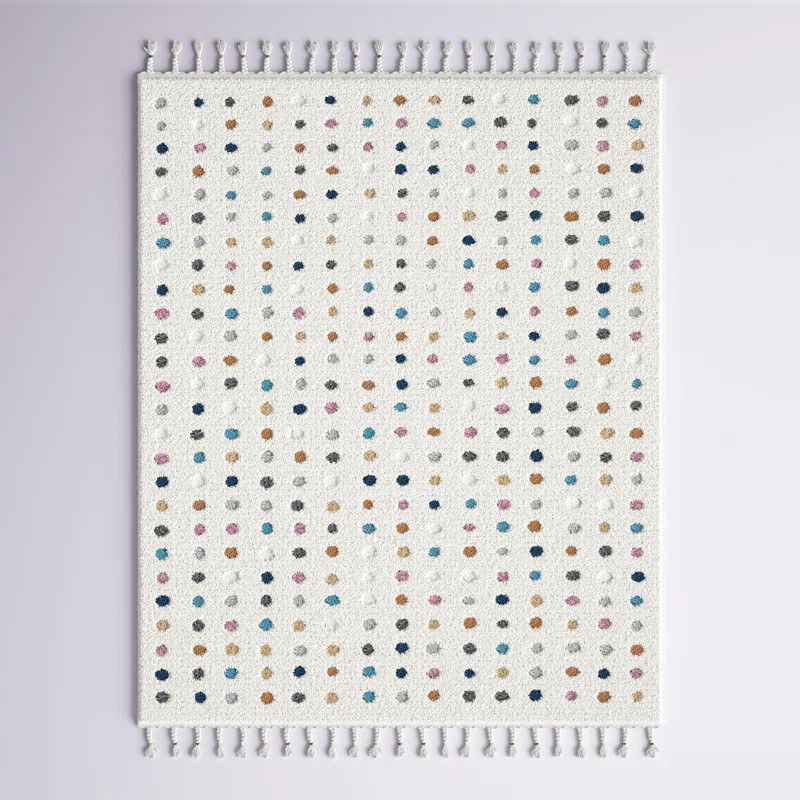 Weishaar Polka Dot Tasseled Shag Kids Ivory Rug | Wayfair North America
