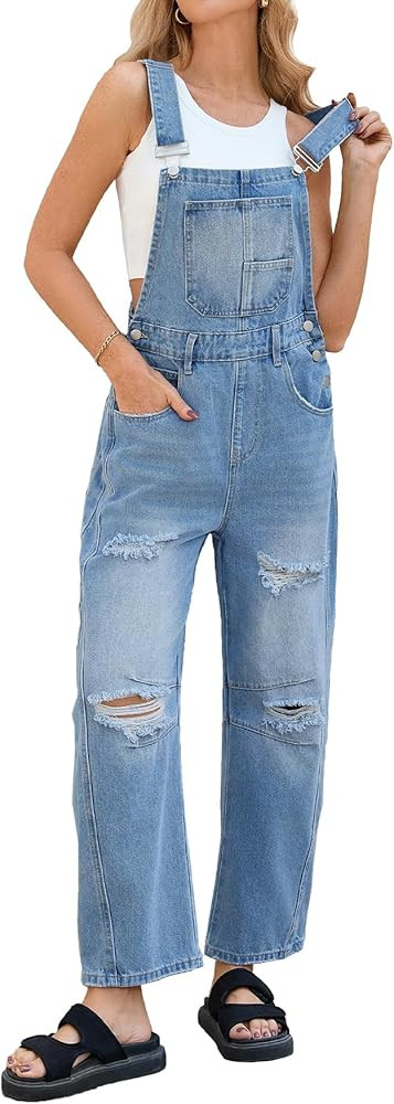 YEXPINE Womens Ripped Denim Overalls Barrel Leg Baggy Loose Fit Bib Jumpsuit Y2K Wide Leg Pants w... | Amazon (US)