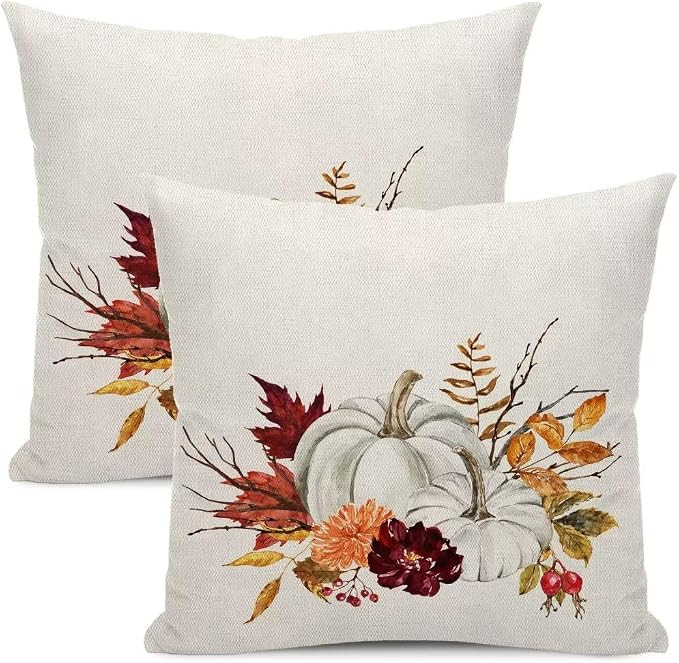Fall Pillow Covers 18 X 18 Inch Set of 2, Fall Decor Pumpkins Maple Leaves Throw Pillow Covers Fa... | Amazon (US)