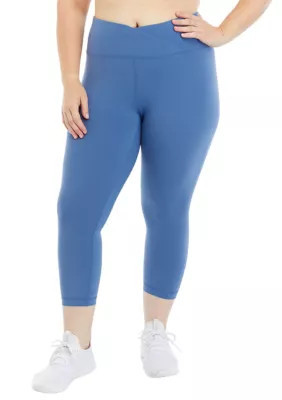 Yogalicious Women's Plus Size High Rise Interlock Cropped Leggings, Blue, 1X | Belk