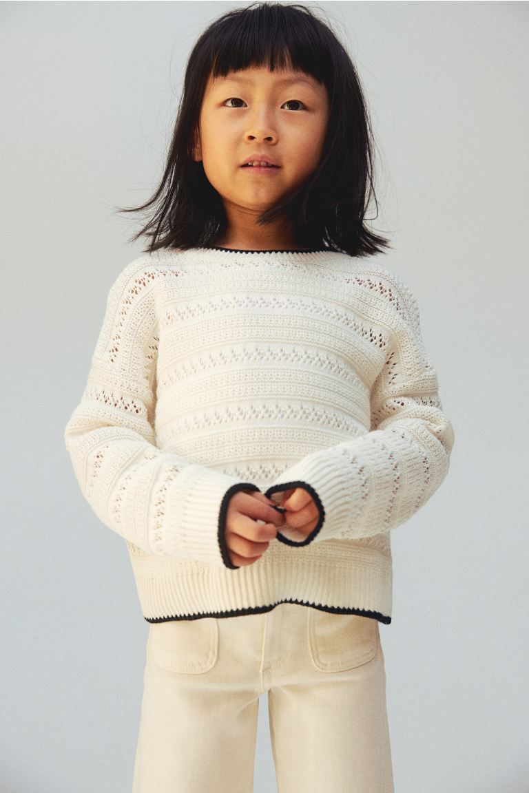 Cotton Hole-knit Sweater - White/black - Kids | H&M US | H&M (US + CA)