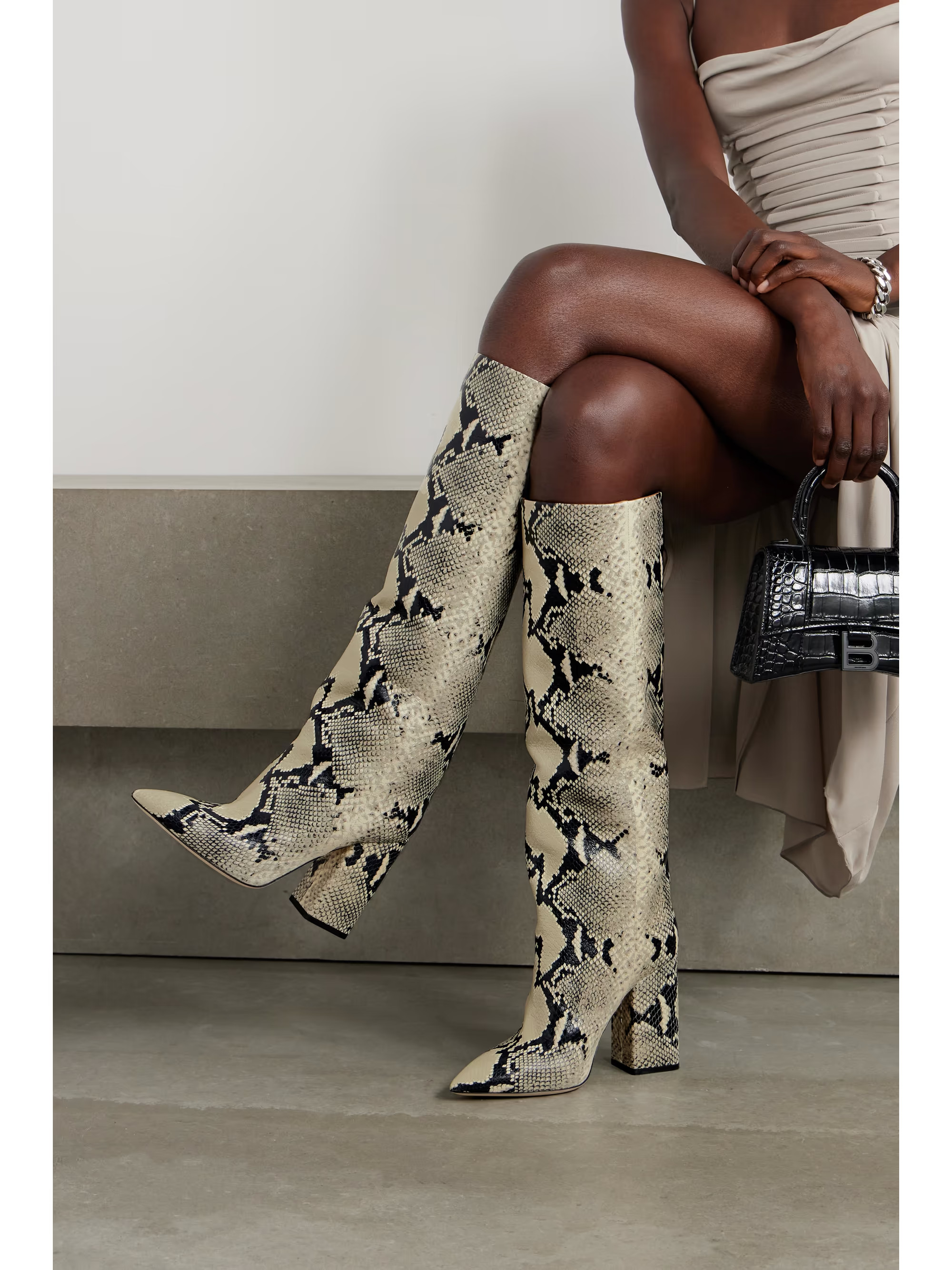 Dial up your look with Paris Texas' 'Anja' knee boots. They're crafted from snake-effect leather ... | NET-A-PORTER (US)