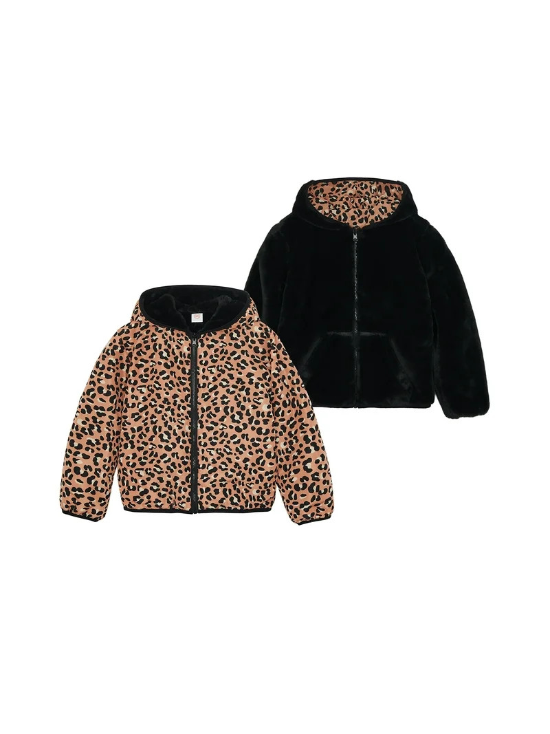 Wonder Nation Toddler Girl Faux Fur Reversible Jacket, Sizes 12M-5T | Walmart (US)