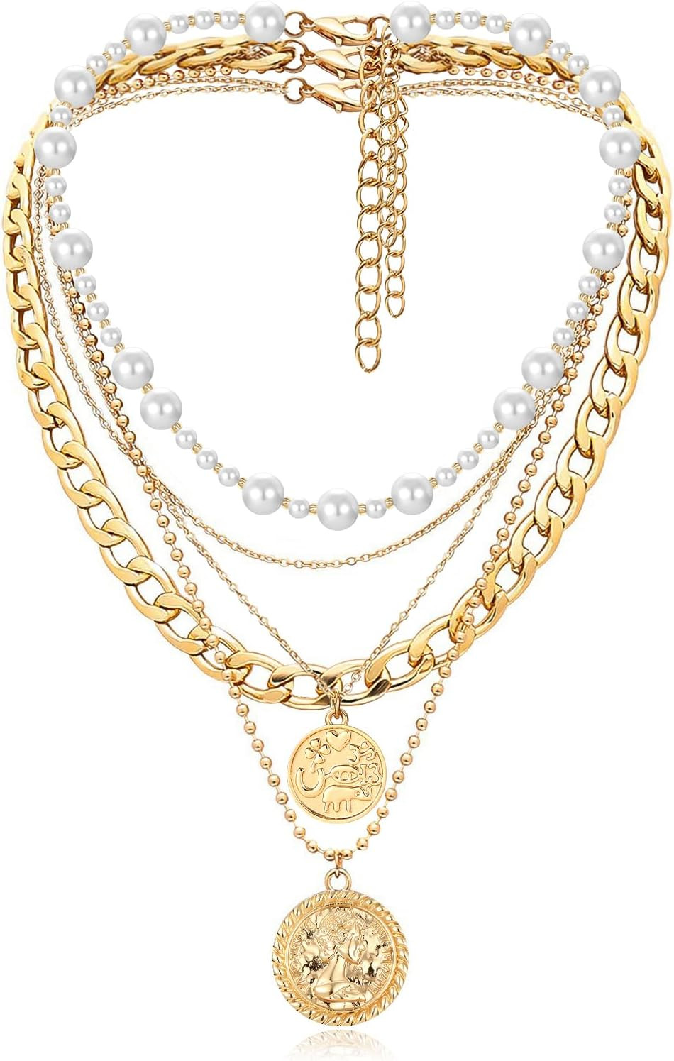 MJartoria Layered Necklaces for Women Trendy Retro Coin Pendant | Amazon (US)