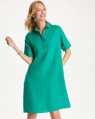 Women's Linen Popover Dress in Topanga Green | Chico's | Chico's