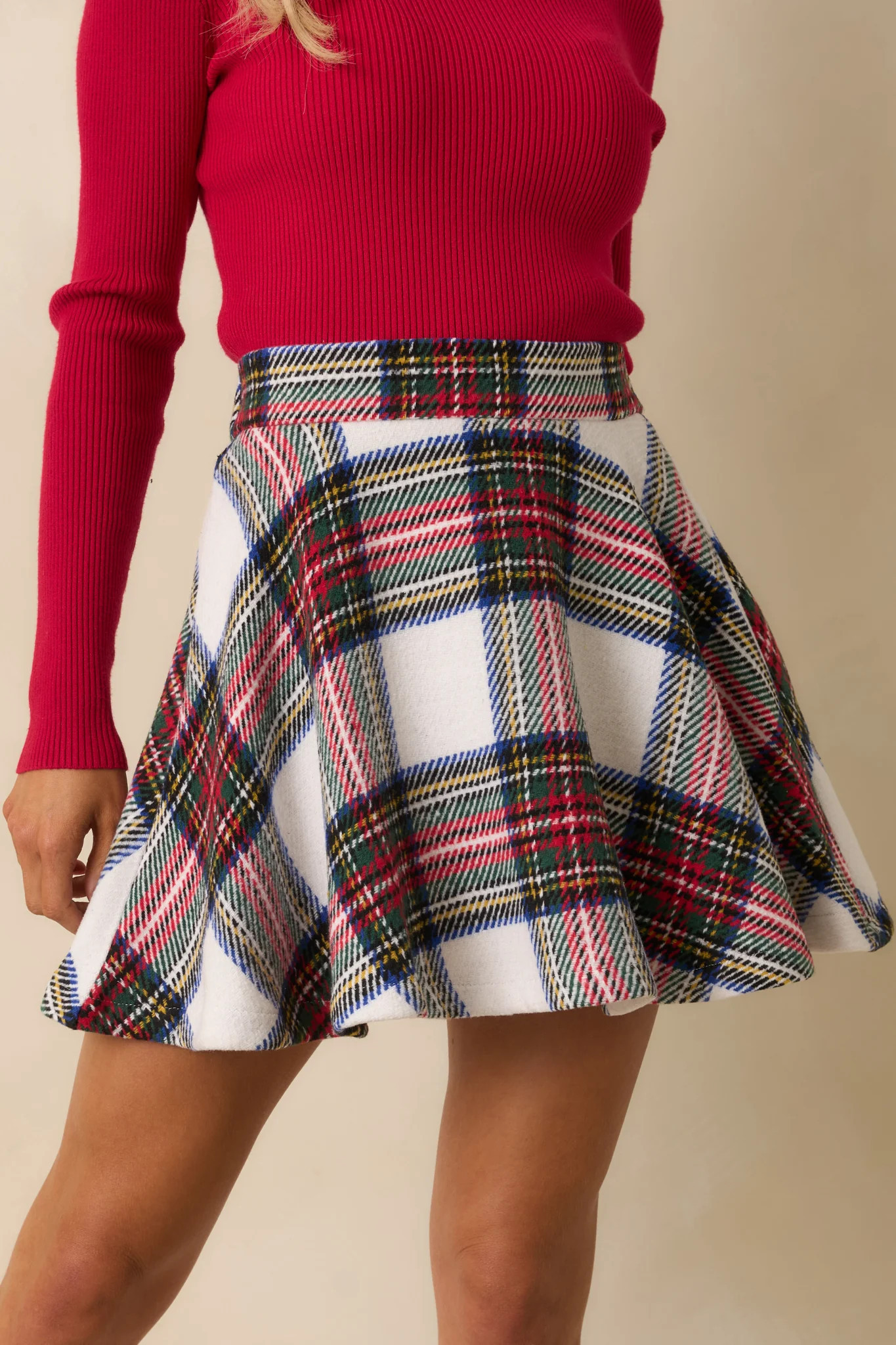Make It Fun White Multi Plaid Flared Mini Skirt | Red Dress