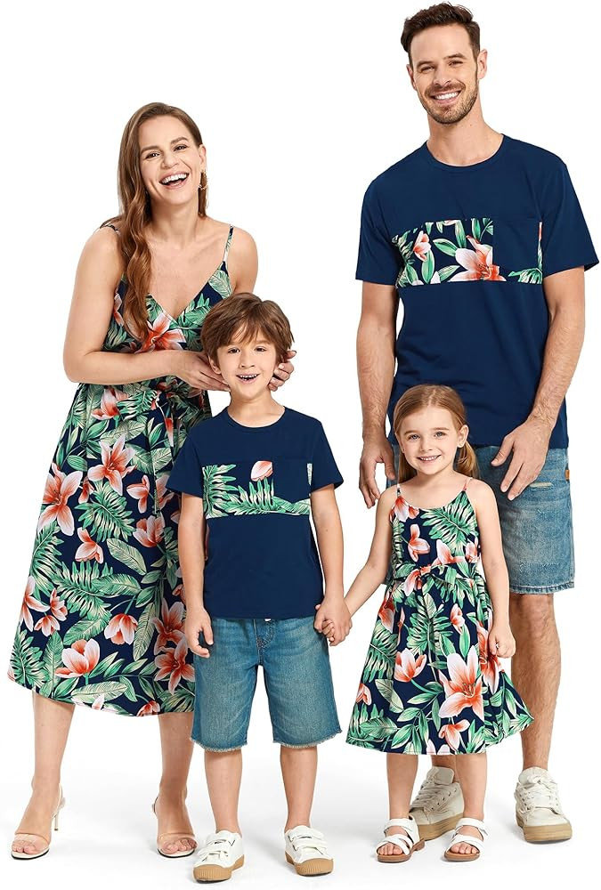 PATPAT Family Matching Outfits Mommy and Me Dresses Hawaiian Tropical Vacation Beach Spaghetti St... | Amazon (US)