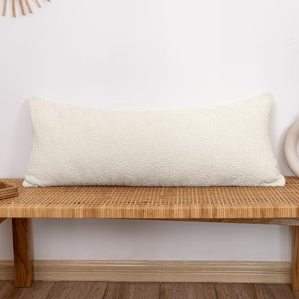 14x36 inch Boucle Lumbar Pillow Cover, Cream Woven Texture Neutral Long Pillow Cover Breathable C... | Amazon (US)