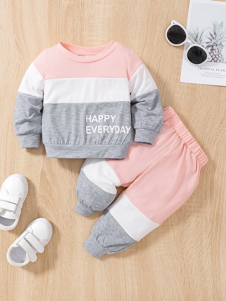 Baby Slogan Graphic Color Block Pullover & Sweatpants | SHEIN