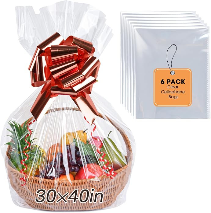 Yuiicaov 6PCS Extra Large Cellophane Bags, 30x40 Inches Clear Cellophane Wrap for Gift Baskets, J... | Amazon (US)