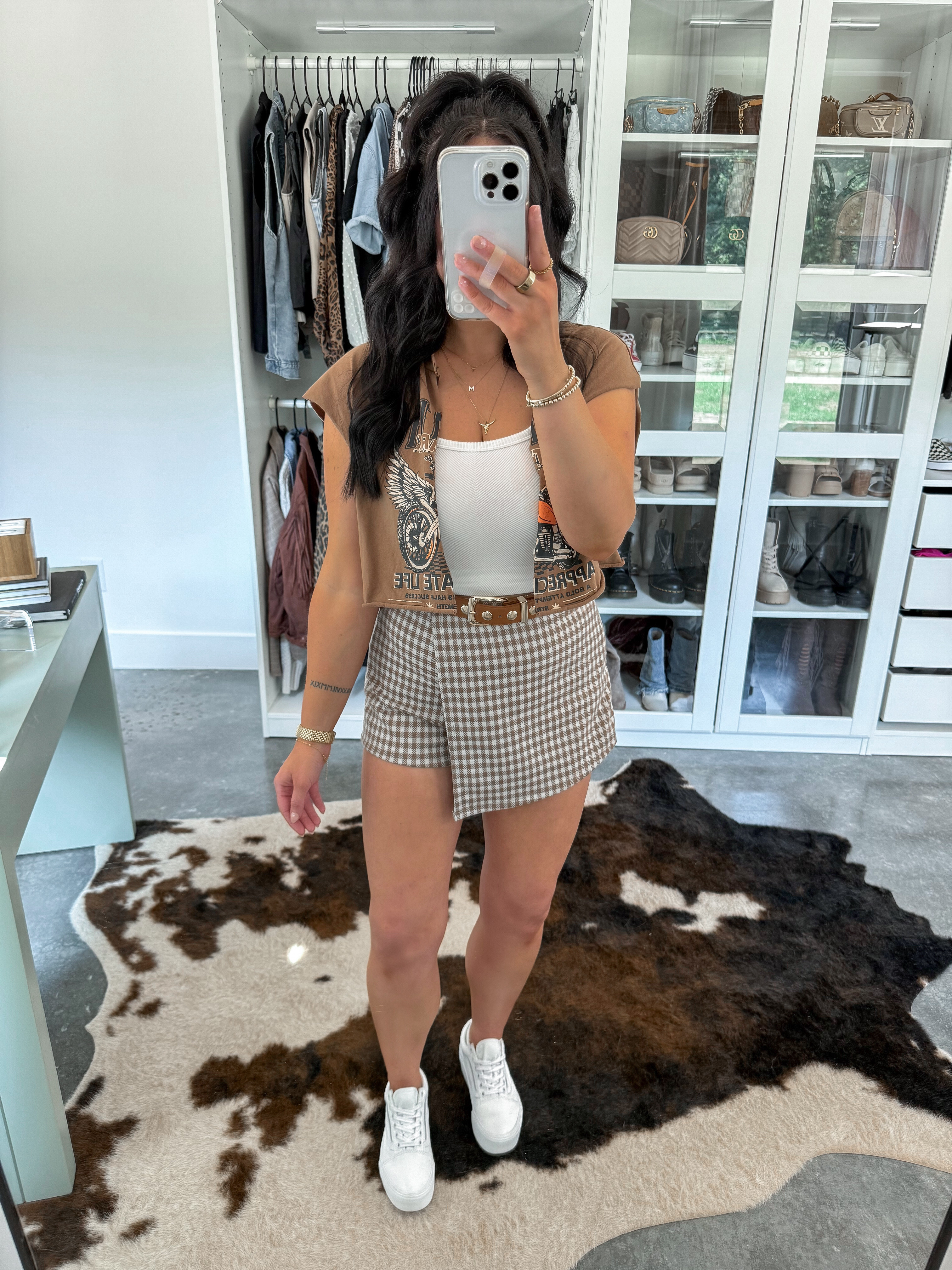 Tank Top - small
Tee - small (I cut mine down the middle)
Skort - small
Belt - 27-31

Love this plaid and graphic tee combo for summer 👏🏼 I styled this amazon graphic tee that I cut down the middle over this basic white cropped tank top! Finished the look with this neutral plaid skort, this brown studded belt & my white platform vans sneakers! 

 

 #LTKFindsUnder50 #LTKFindsUnder100 #LTKStyleTip