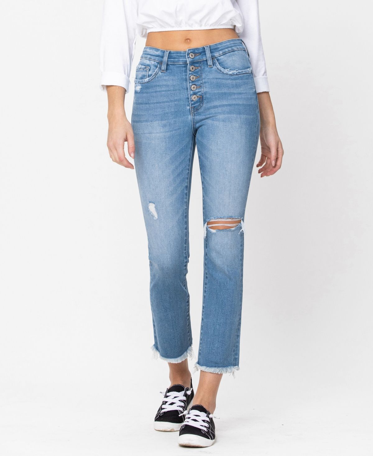 Women's High Rise Exposed Button Fly Kick Flare Jeans | Macys (US)