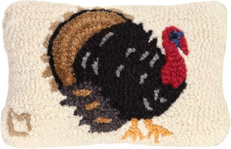 Artist-Designed Perky Turkey Hand-Hooked Wool Decorative Throw Pillow - Farm & Garden Pillow for ... | Amazon (US)