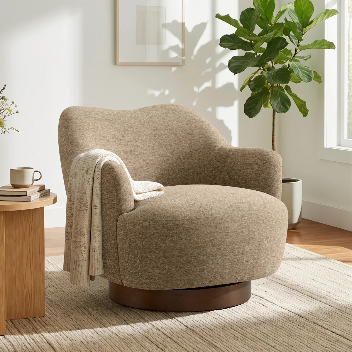 30.7"Swivel Accent Chair with 360° Rotation and Camel Back Design | Wayfair North America